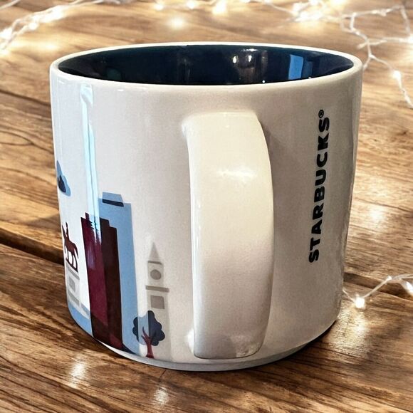 Starbucks BOSTON You Are Here 14 oz Coffee Mug Cup Navy Blue Harbor Skyline EUC - Picture 4 of 5